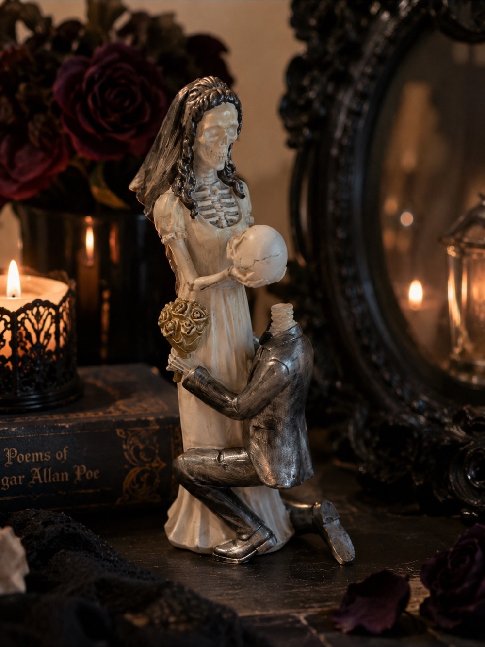 Skeleton Corpse Bride & Groom Gothic Wedding Figurine Halloween Decor Romantic
